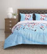 Swayam 144 TC Pure Cotton Sky Blue and White Floral Printed Bed Sheet With 2 Matching Pillow Covers
