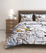 Swayam 144 TC Pure Cotton White and Olive Floral Printed Bed Sheet With 2 Matching Pillow Covers