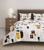 Swayam 144 TC Pure Cotton White and Yellow Geometric Printed Bed Sheet With 2 Matching Pillow Covers