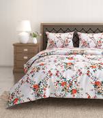 Swayam 144 TC Pure Cotton White and Orange Floral Printed Bed Sheet With 2 Matching Pillow Covers