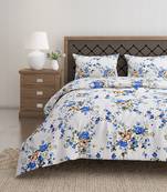 Swayam 144 TC Pure Cotton White and Blue Floral Printed Bed Sheet With 2 Matching Pillow Covers