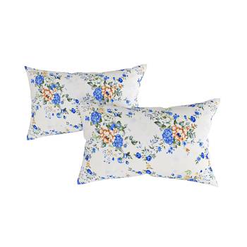 Swayam 144 TC Pure Cotton White and Blue Floral Printed Bed Sheet With 2 Matching Pillow Covers 3
