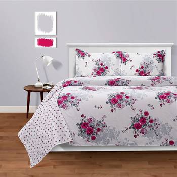 Swayam 144 TC Pure Cotton White and Rose Pink Floral Printed Bed Sheet With 2 Matching Pillow Covers 1