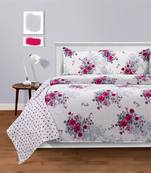 Swayam 144 TC Pure Cotton White and Rose Pink Floral Printed Bed Sheet With 2 Matching Pillow Covers