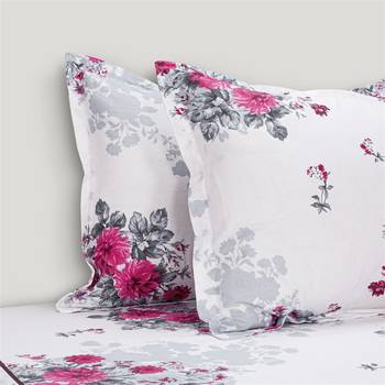 Swayam 144 TC Pure Cotton White and Rose Pink Floral Printed Bed Sheet With 2 Matching Pillow Covers 3