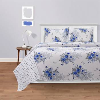 Swayam 144 TC Pure Cotton White and Coblat Blue Floral Printed Bed Sheet With 2 Matching Pillow Covers 1