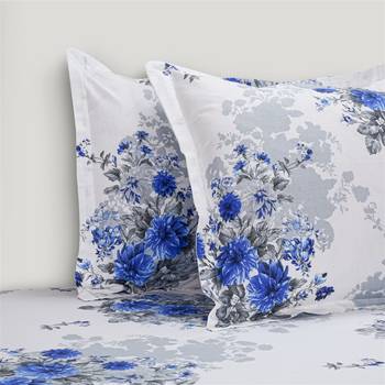 Swayam 144 TC Pure Cotton White and Coblat Blue Floral Printed Bed Sheet With 2 Matching Pillow Covers 3