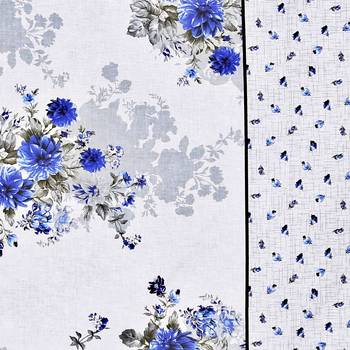 Swayam 144 TC Pure Cotton White and Coblat Blue Floral Printed Bed Sheet With 2 Matching Pillow Covers 4