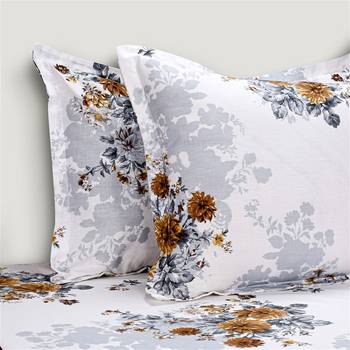 Swayam 144 TC Pure Cotton White and Ochre Floral Printed Bed Sheet With 2 Matching Pillow Covers 3