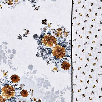 Swayam 144 TC Pure Cotton White and Ochre Floral Printed Bed Sheet With 2 Matching Pillow Covers 4