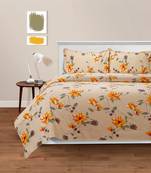 Swayam 144 TC Pure Cotton Beige And Yellow Floral Printed Bed Sheet With 2 Matching Pillow Covers