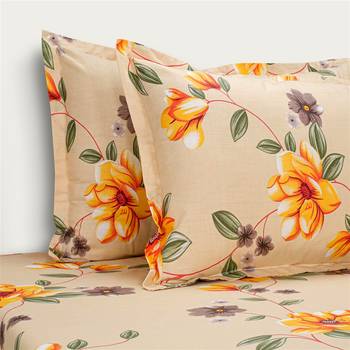 Swayam 144 TC Pure Cotton Beige And Yellow Floral Printed Bed Sheet With 2 Matching Pillow Covers 3