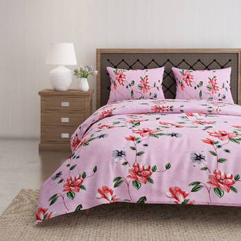Swayam 144 TC Pure Cotton Pink and Red Floral Printed Bed Sheet With 2 Matching Pillow Covers 1