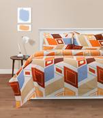 Swayam 144 TC Pure Cotton Beige and Orange Geometric Printed Bed Sheet With 2 Matching Pillow Covers