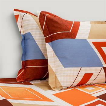 Swayam 144 TC Pure Cotton Beige and Orange Geometric Printed Bed Sheet With 2 Matching Pillow Covers 3