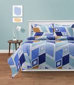 Swayam 144 TC Pure Cotton Blue and Brown Geometric Printed Bed Sheet With 2 Matching Pillow Covers