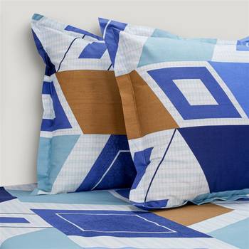 Swayam 144 TC Pure Cotton Blue and Brown Geometric Printed Bed Sheet With 2 Matching Pillow Covers 3