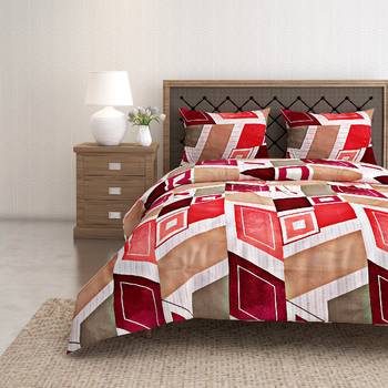 Swayam 144 TC Pure Cotton Red and Beige Geometric Printed Bed Sheet With 2 Matching Pillow Covers 1