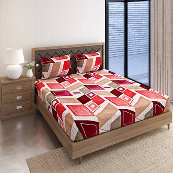 Swayam 144 TC Pure Cotton Red and Beige Geometric Printed Bed Sheet With 2 Matching Pillow Covers 2