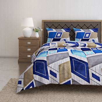 Swayam 144 TC Pure Cotton Blue and Grey Geometric Printed Bed Sheet With 2 Matching Pillow Covers 1