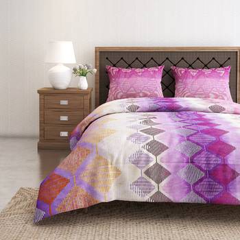Swayam 144 TC Pure Cotton Purple and White Geometric Printed Bed Sheet With 2 Matching Pillow Covers 1
