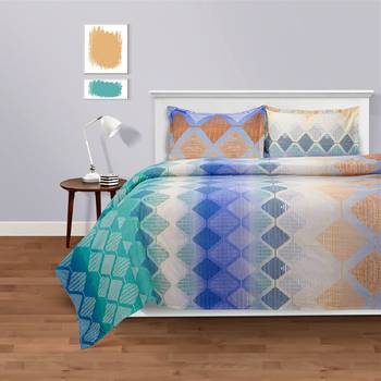 Swayam 144 TC Pure Cotton Blue and Green Geometric Printed Bed Sheet With 2 Matching Pillow Covers 1