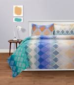 Swayam 144 TC Pure Cotton Blue and Green Geometric Printed Bed Sheet With 2 Matching Pillow Covers