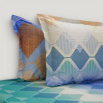 Swayam 144 TC Pure Cotton Blue and Green Geometric Printed Bed Sheet With 2 Matching Pillow Covers 3