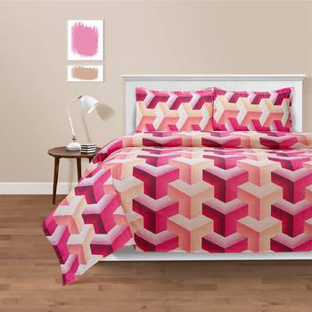 Swayam 144 TC Pure Cotton Pink and White Geometric Printed Bed Sheet With 2 Matching Pillow Covers 1