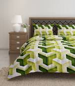 Swayam 144 TC Pure Cotton Green and White Geometric Printed Bed Sheet With 2 Matching Pillow Covers