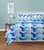 Swayam 144 TC Pure Cotton Blue and White Geometric Printed Bed Sheet With 2 Matching Pillow Covers