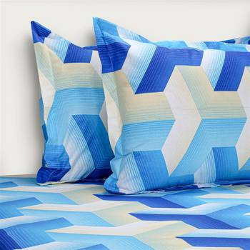 Swayam 144 TC Pure Cotton Blue and White Geometric Printed Bed Sheet With 2 Matching Pillow Covers 3