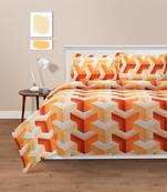 Swayam 144 TC Pure Cotton Orange and White Geometric Printed Bed Sheet With 2 Matching Pillow Covers