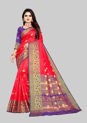 Red woven banarasi saree with blouse 1