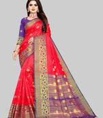 Red woven banarasi saree with blouse