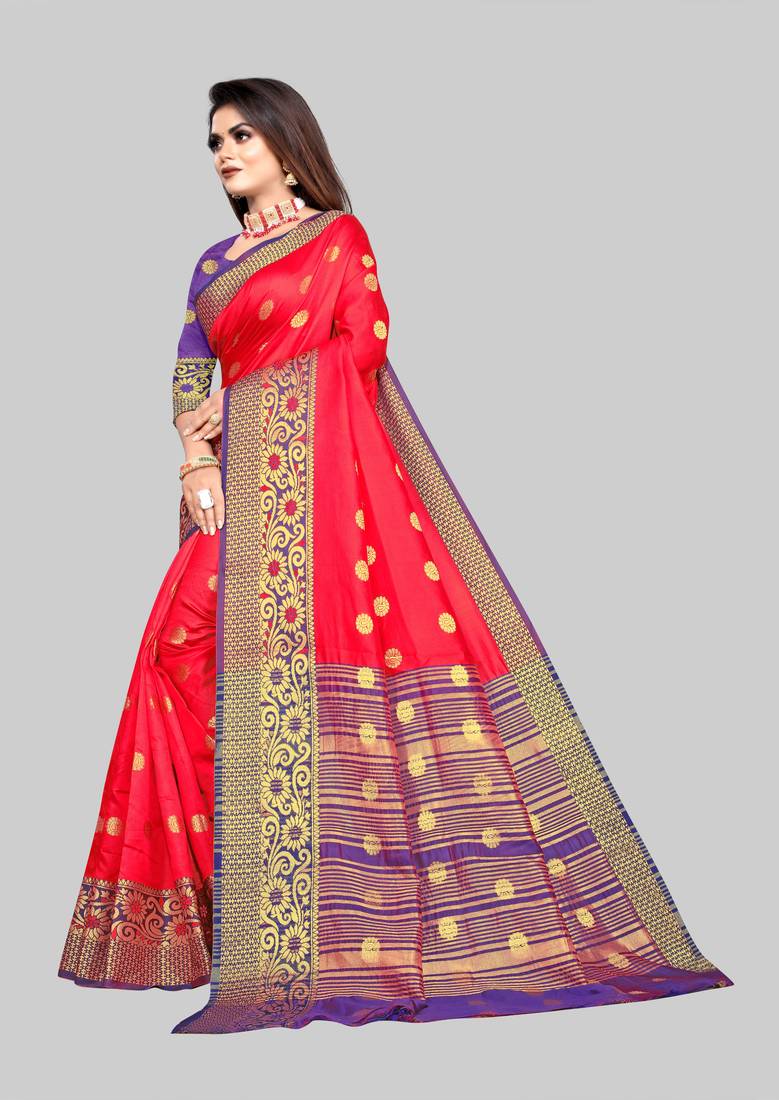 Red woven banarasi saree with blouse