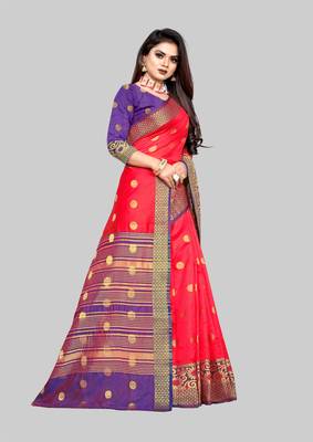 Red woven banarasi saree with blouse 3