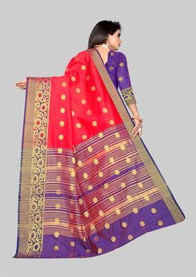 Red woven banarasi saree with blouse 5