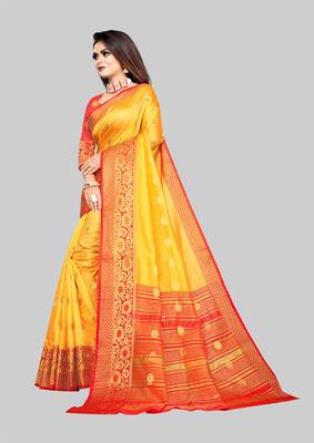 yellow woven banarasi saree with blouse 2