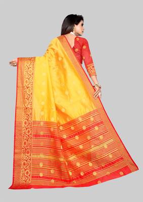 yellow woven banarasi saree with blouse 5