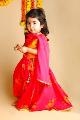 Orange and Pink Printed Lehenga Choli with Dupatta 1