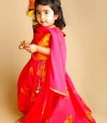 Orange and Pink Printed Lehenga Choli with Dupatta
