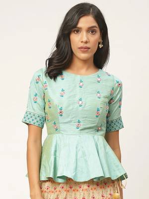 Teal Color Satin Blouse 1