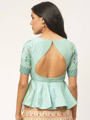 Teal Color Satin Blouse 2