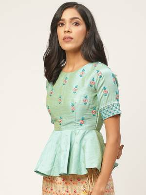 Teal Color Satin Blouse 3