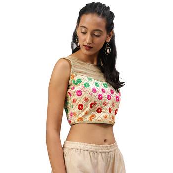 Beige embroidered silk blend readymade blouses 1