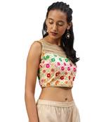 Beige embroidered silk blend readymade blouses