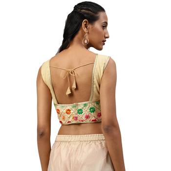 Beige embroidered silk blend readymade blouses 2