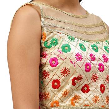 Beige embroidered silk blend readymade blouses 3