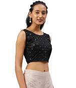 Black embroidered silk blend readymade blouses